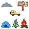 CookieCutter.com 6 Piece Mountain Camping Cookie Cutter Set Campfire, Mountains, Woodland Tree, SUV Military Off Road Vehicle, Metal Shapes Made in USA, Silver